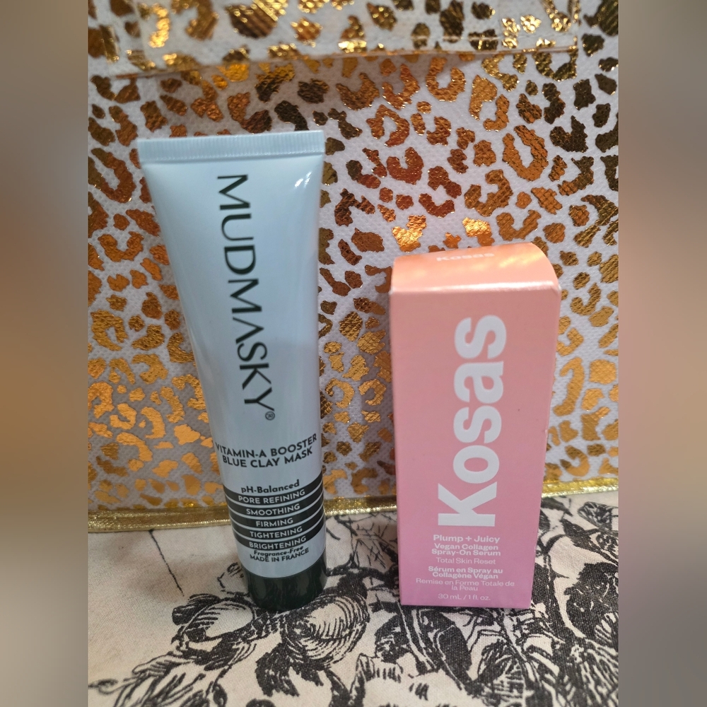 MUDMASKY Vitamin-A Booster Blue Clay Mask & Kosas Plump Vegan Collagen Spray
